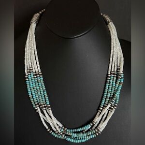 Sterling Silver Multi Strand MOP Mother Of Pearl Turquoise Bead Necklace 24 inch